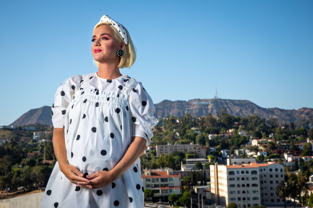 Katy Perry on the rooftop of Capitol Records in Hollywood on July 29, 2020.
