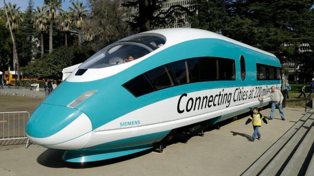 A full-scale mock-up of a California high-speed rail car in Sacramento in 2015.
