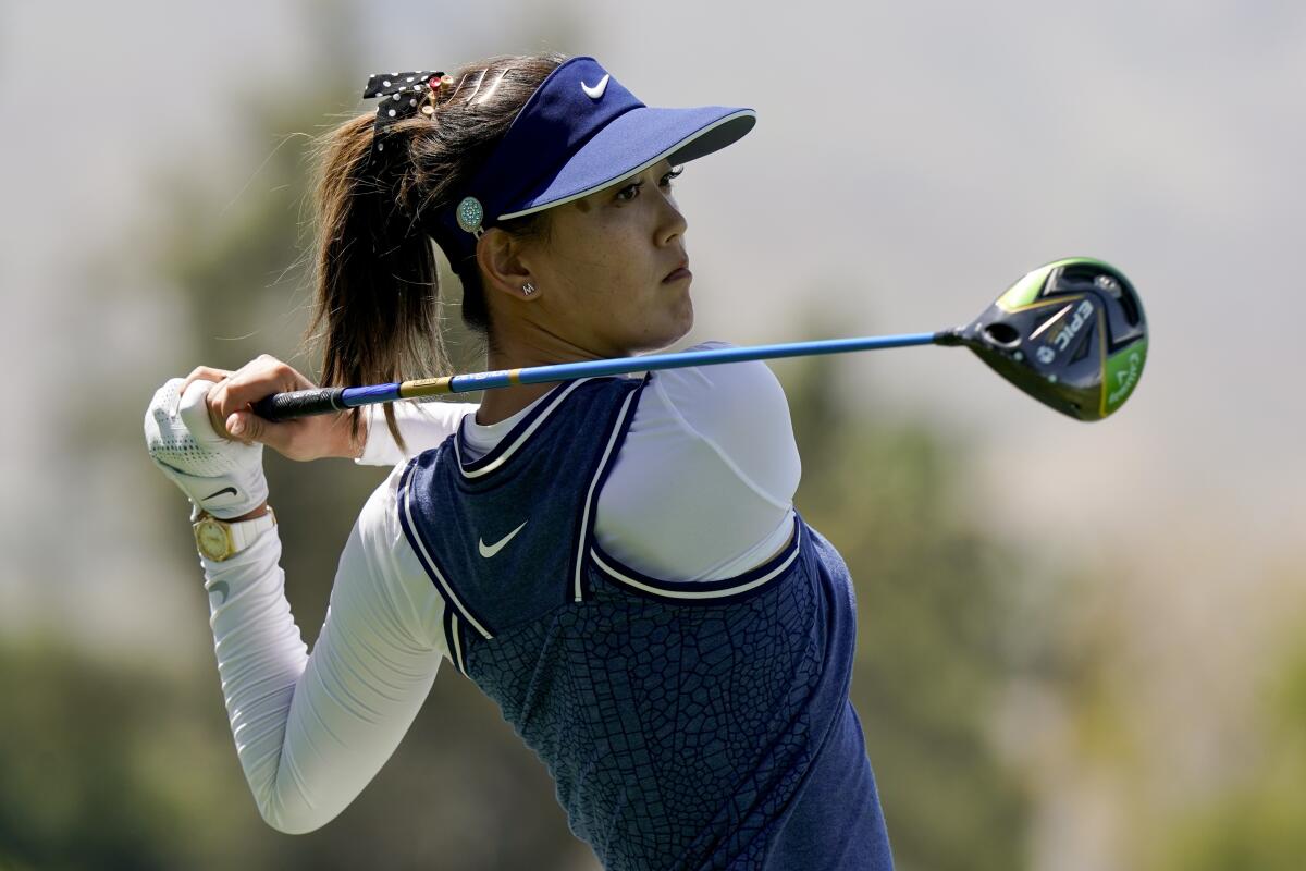 Michelle Wie, hitting a tee shot during the 2019 ANA Inspiration golf tournament, became a mother this weekend.