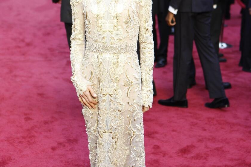 Sally Hawkins, a supporting actress nominee for "Blue Jasmine," in Valentino at the Oscars.