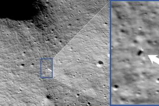 These photos provided by NASA show images from NASA’s Lunar Reconnaissance Orbiter Camera team which confirmed Odysseus completed its landing. After traveling more than 600,000 miles, Odysseus landed within 1.5 km of its intended Malapert A landing site, using a contingent laser range-finding system patched hours before landing. (NASA/Goddard/Arizona State University via AP)