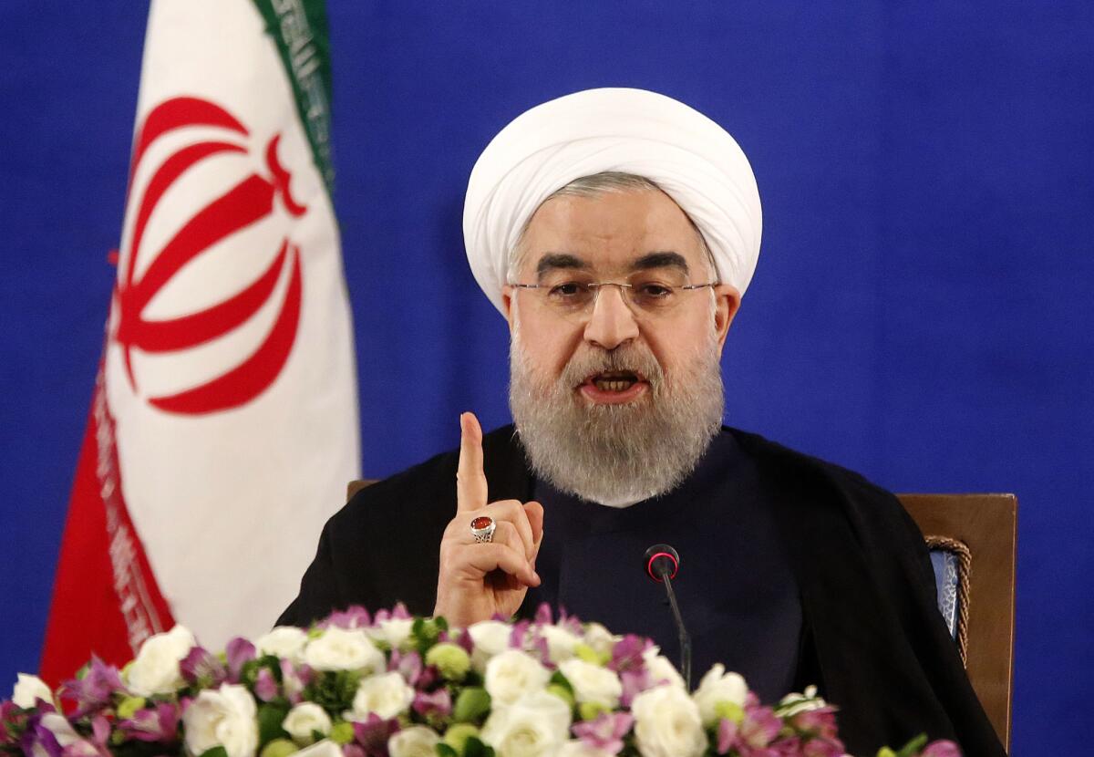 Iranian President Hassan Rouhani holds a news conference in Tehran on May 22, 2017.