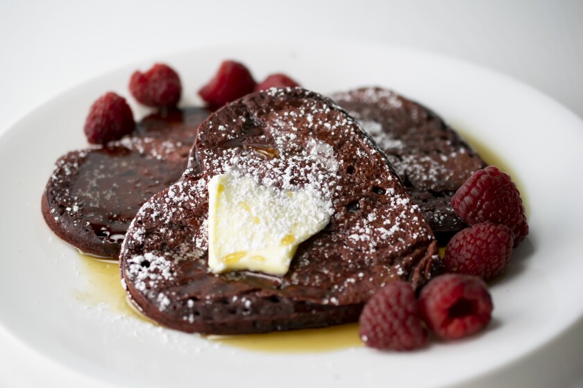 Red velvet heart pancakes seem a fitting way to start Valentine's Day.