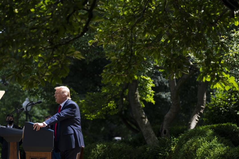 President Donald Trump speaks before signing an executive order on the "White House Hispanic Prosperity Initiative," in the Rose Garden of the White House, Thursday, July 9, 2020, in Washington. (AP Photo/Evan Vucci)