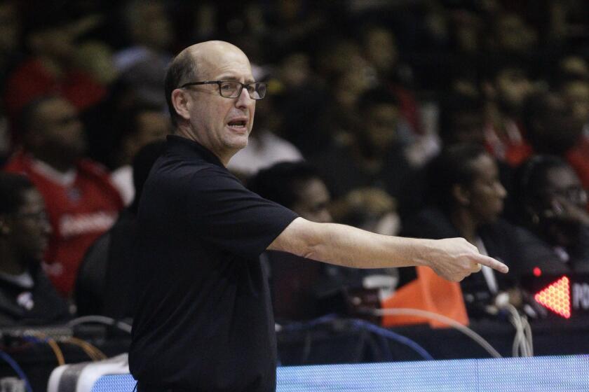 FILE - In this Sept. 17, 2018, file photo, U.S. basketball coach Jeff Van Gundy speaks from the sidelines 
