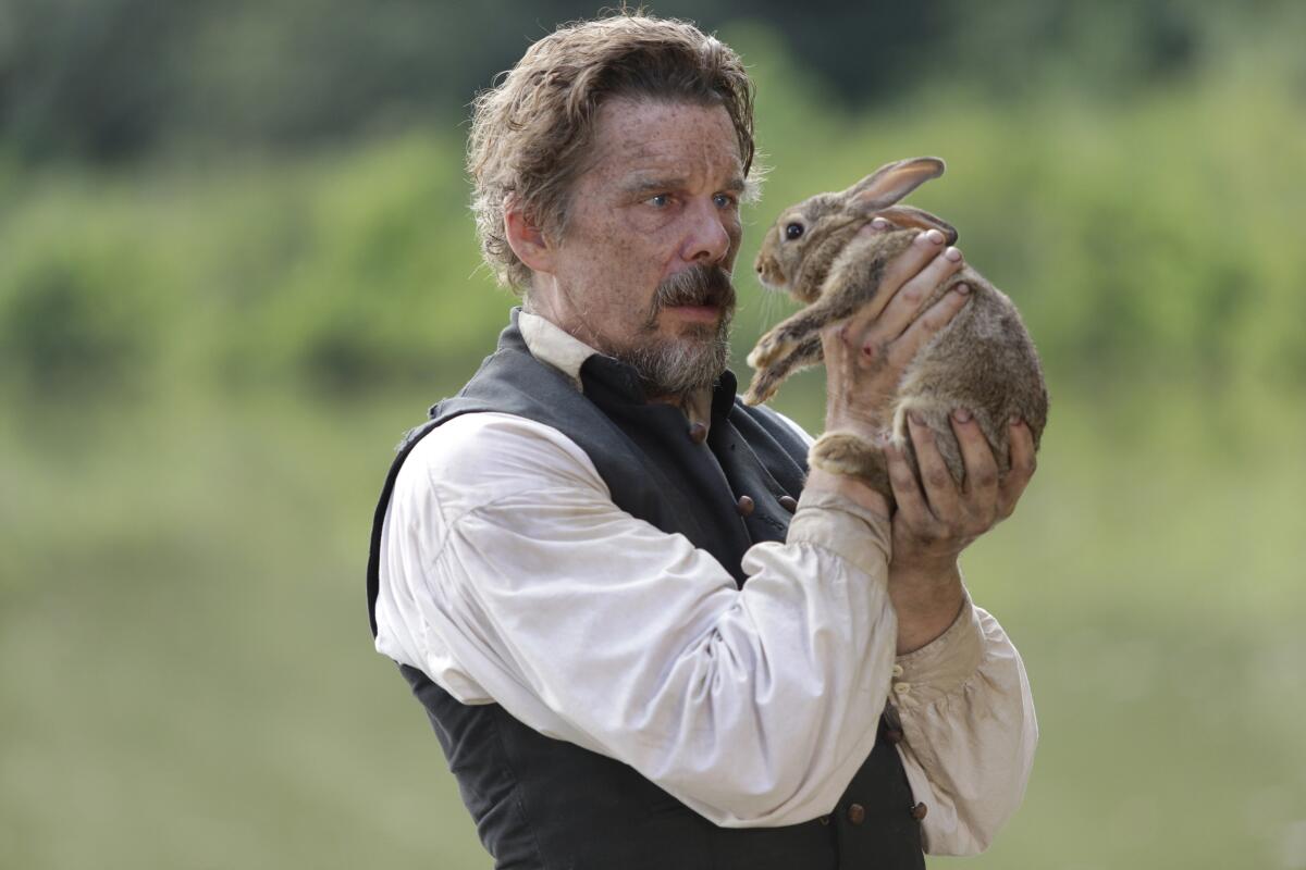 Ethan Hawke as driven abolitionist John Brown talks to a rabbit in "The Good Lord Bird."