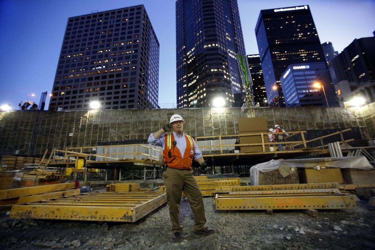Michael Marchesano, general superintendent for the Wilshire Grand project, oversees construction in March 2014.