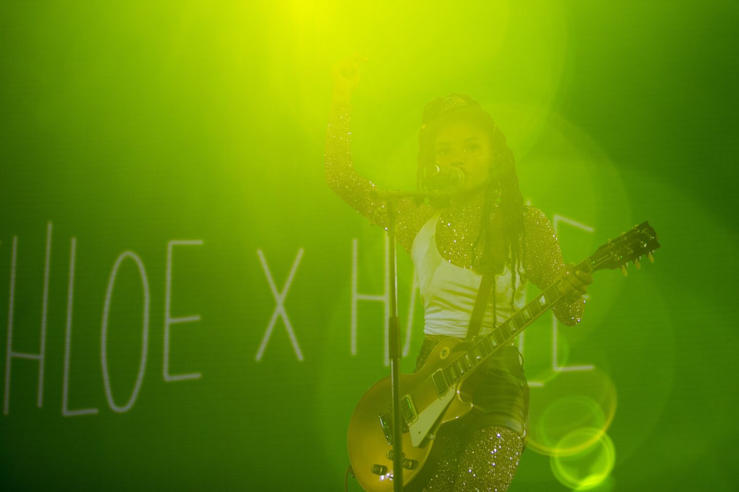Halle Bailey of Chloe x Halle performs during Day 2 of the Coachella Valley Arts and Music Festival at the Empire Polo Grounds on April 14.