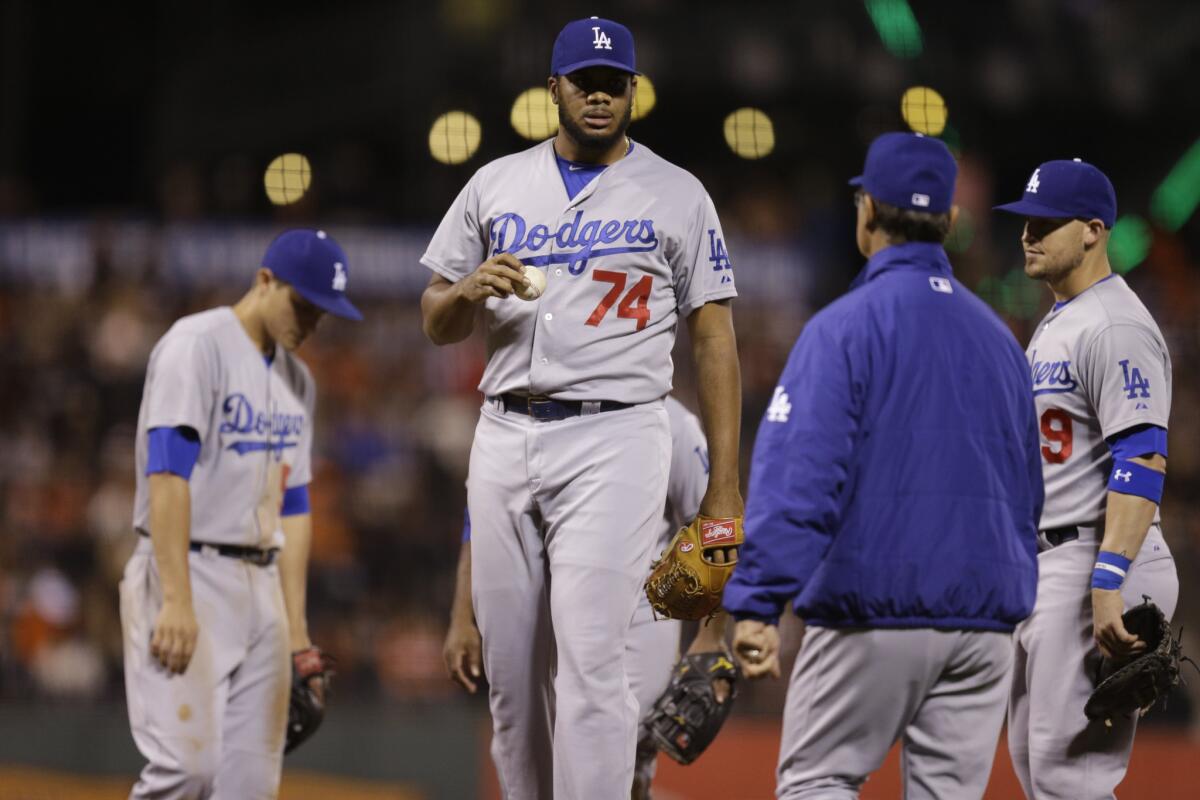 Dodgers closer Kenley Jansen gave up one run on two hits in two-thirds of an inning Wednesday against the San Francisco Giants. The Dodgers lost, 5-0.