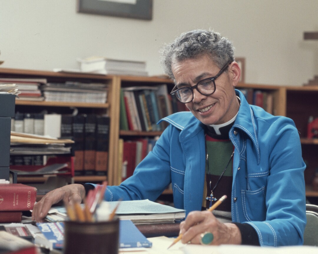 Pauli Murray at her office desk.