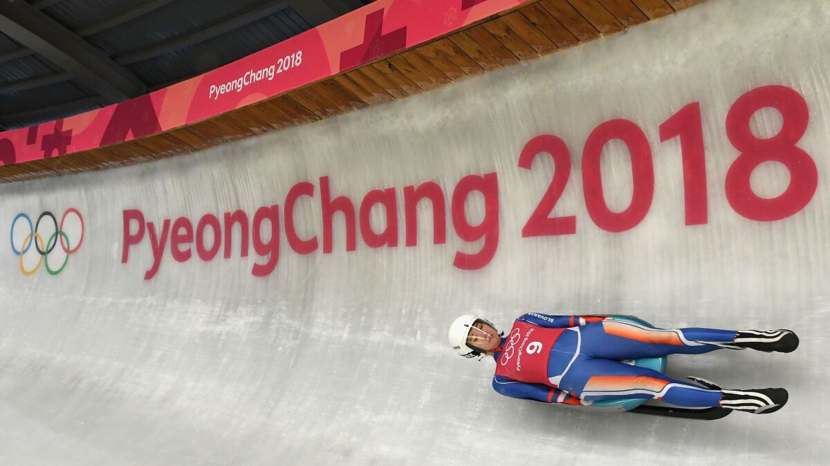 Luger Katarina Simonakova of Slovakia trains ahead of the Pyeongchang 2018 Winter Olympic Games at the Olympic Sliding Centre on February 6, 2018 in Pyeongchang-gun, South Korea.