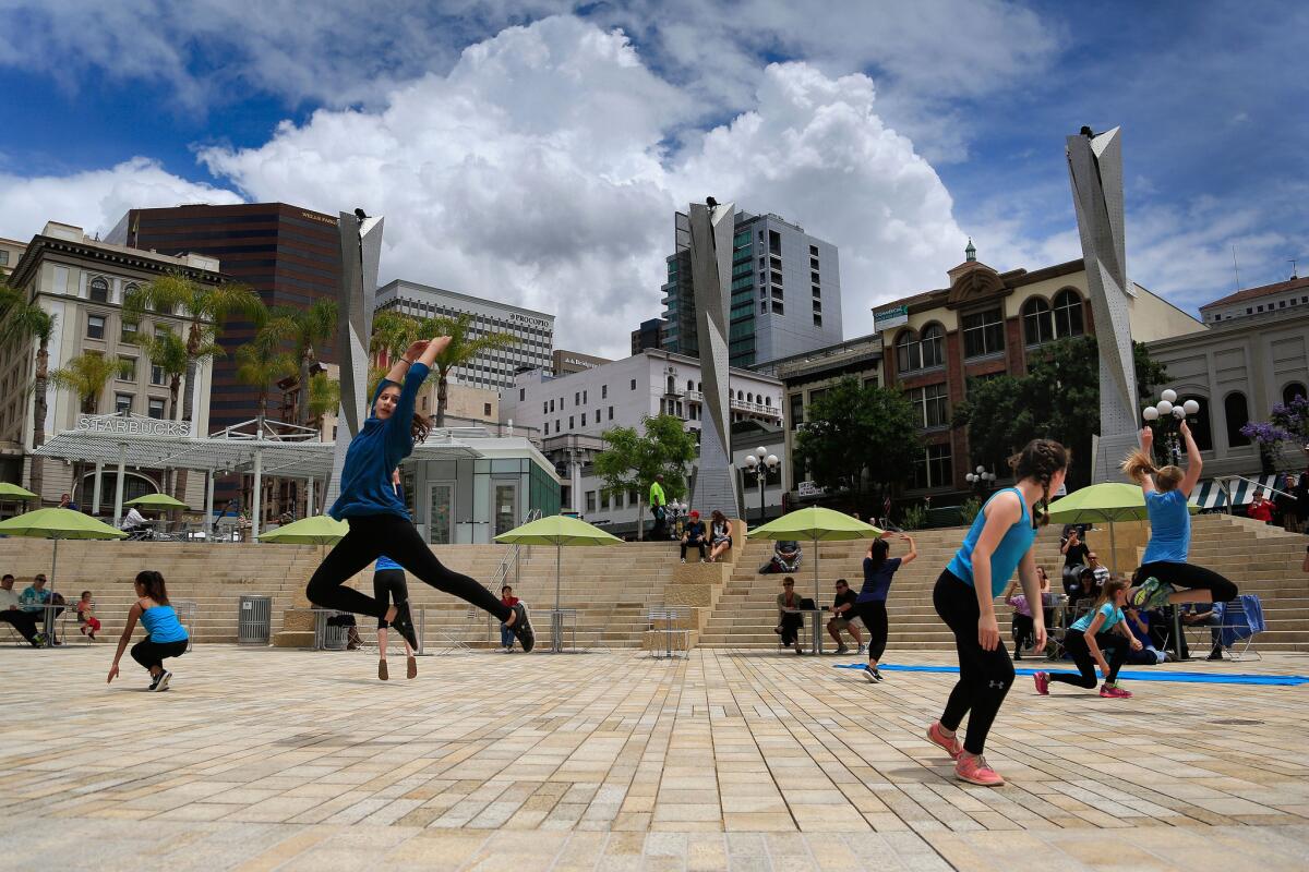 Malashock Dance Junior Company performs at the grand opening of Horton Plaza Park adjacent to Westfield Horton Plaza Saturday.