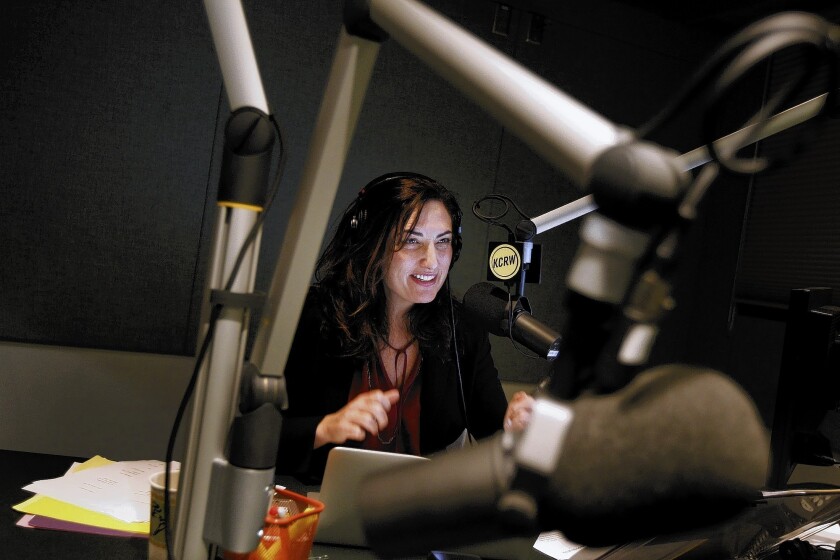 Although Madeleine Brand's “Press Play” has similarities in tone and subject matter to the breezy “Madeleine Brand Show,” the program on KCRW-FM (89.9) will feature new segments, including regular appearances from the self-deprecating Time magazine contributor Joel Stein, along with weekly spots on science, film and politics. Above, Brand in her KCRW studio in Santa Monica last week.