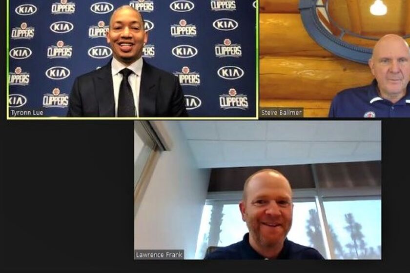 The Clippers introduced new coach Tyronn Lue during a videoconference with owner Steve Ballmer and Lawrence Frank.