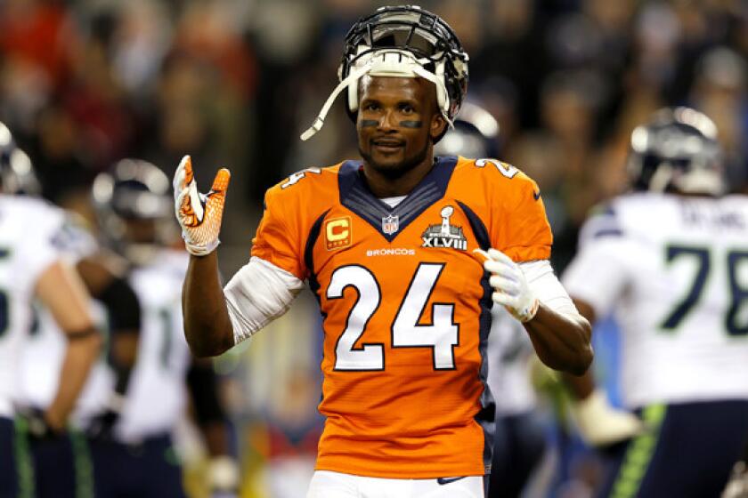 Broncos cornerback Champ Bailey was injured most of last season but did come back late in the year to help Denver reach the Super Bowl.