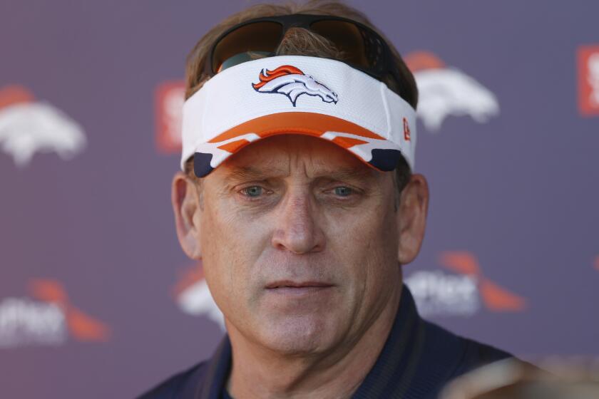 Jack Del Rio participates in a news conference in Englewood, Colo., on Jan. 8.