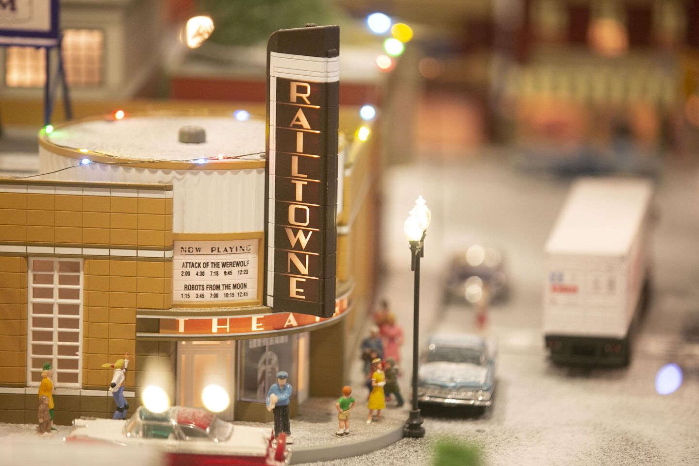 David Lizerbram and his wife Mana Monzavi took over the Old Town Model Railroad Depot, which was in danger of closing. The extensive train layout and its detailed and sometimes humorous dioramas was photographed on Friday, Dec. 13, 2019, at its Old Town, San Diego location. The Railtowne movie theater.
