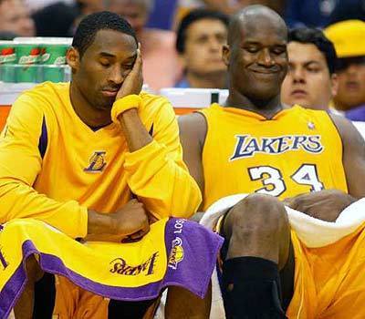 Kobe Bryant, left, and Shaquille ONeal have won three NBA championships with the Lakers, but they are rarely on the same page.