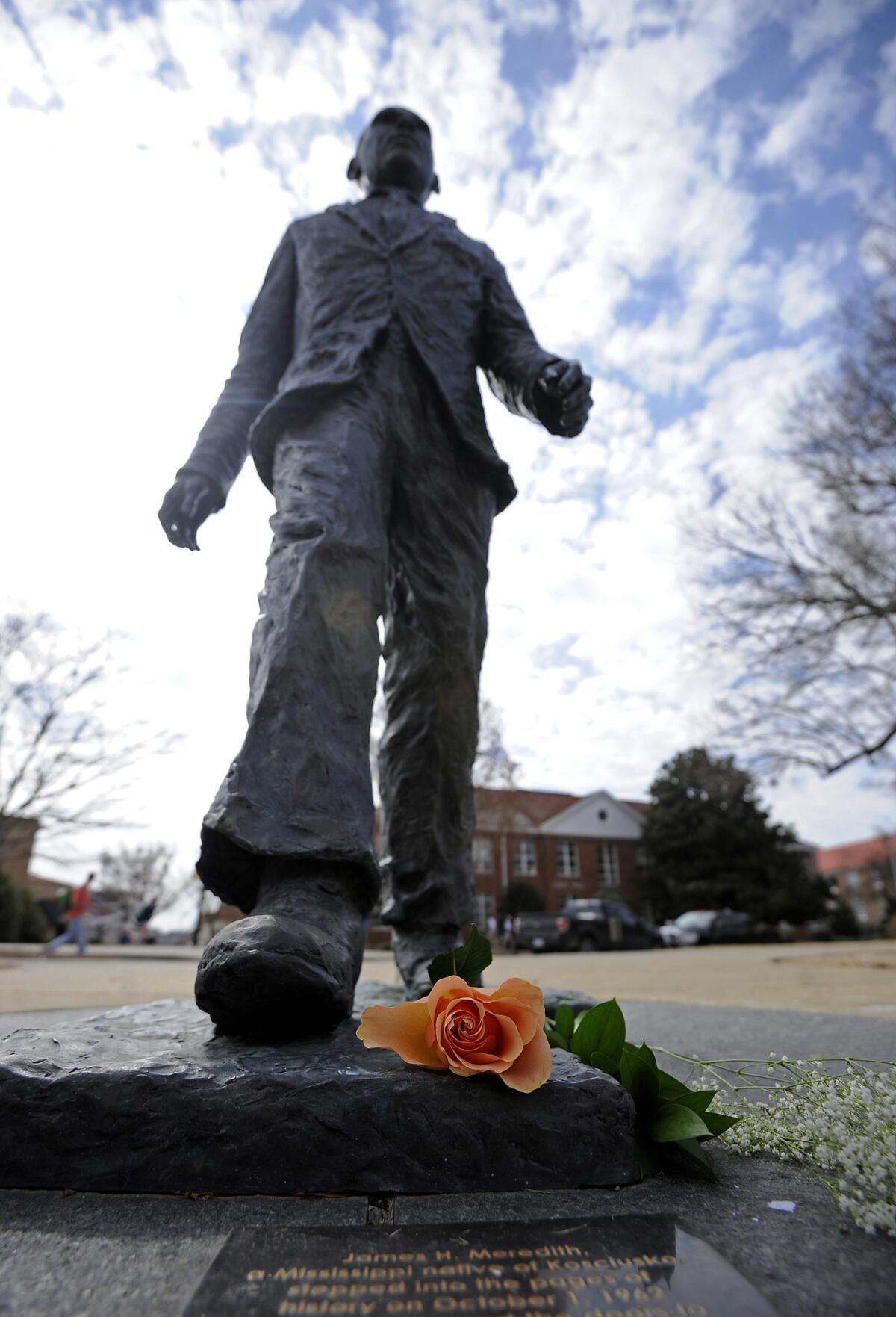 Shown is the James Meredith statue at the University of Mississippi in Oxford.