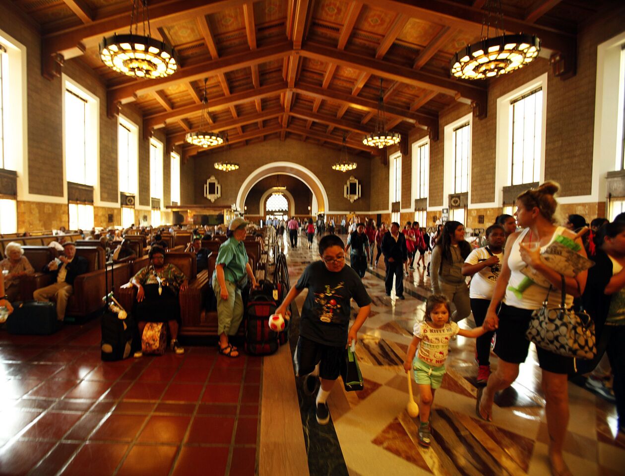 The interior of the historic Los Angeles Union Station. The largest railroad passenger terminal in the Western United States celebrated its 75th anniversary on May 3.