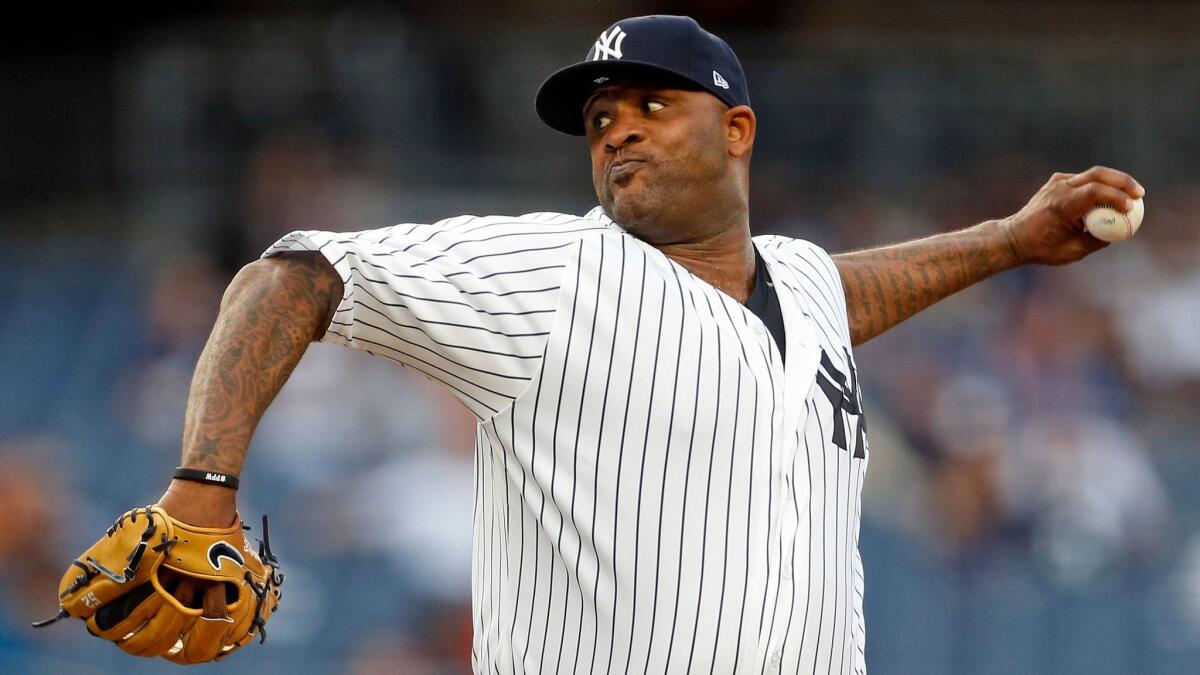 New York Yankees' CC Sabathia pitches against the Baltimore Orioles on April 28.
