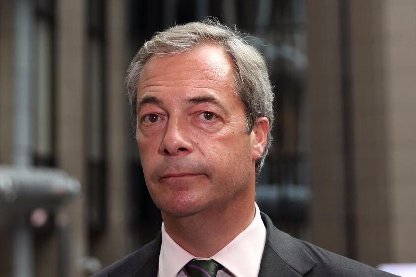 UK Independence Party leader Nigel Farage attends a European Council Meeting in June. He has resigned as the head of the party.