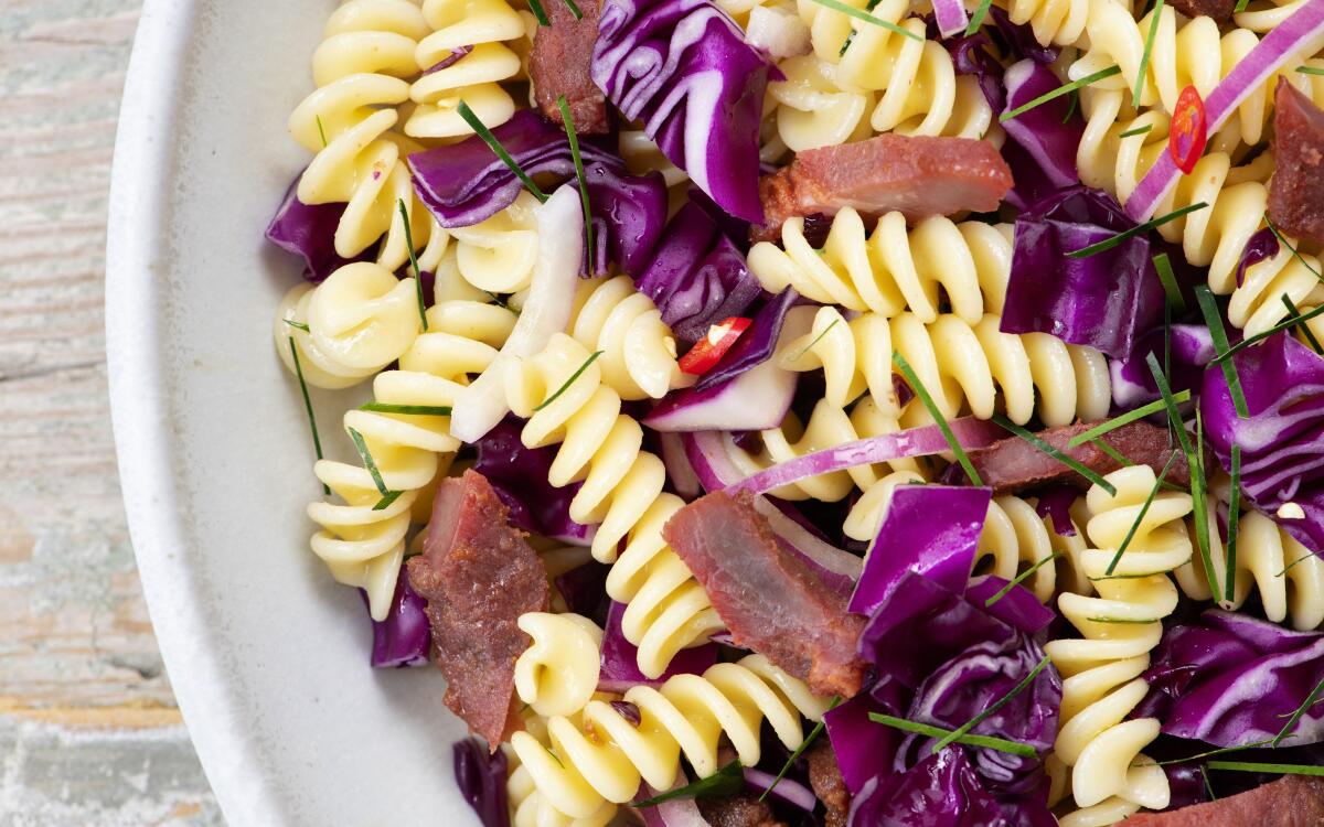 Thai pork jerky pasta salad