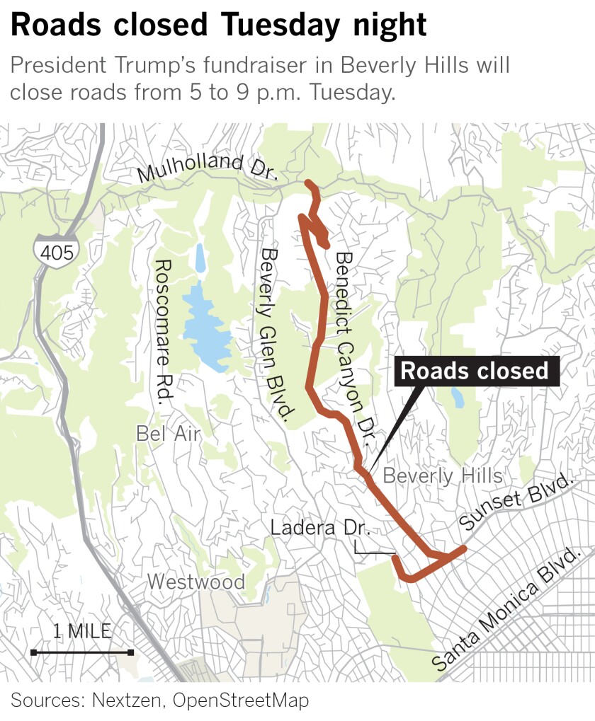 Trump arrives in L.A. along with presidential gridlock. Here are
