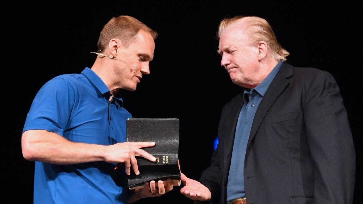 President Donald Trump with Pastor David Platt on a visit to McLean Bible Church in Vienna, Virginia, earlier this month to pray for the victims of a shooting in Virginia Beach.