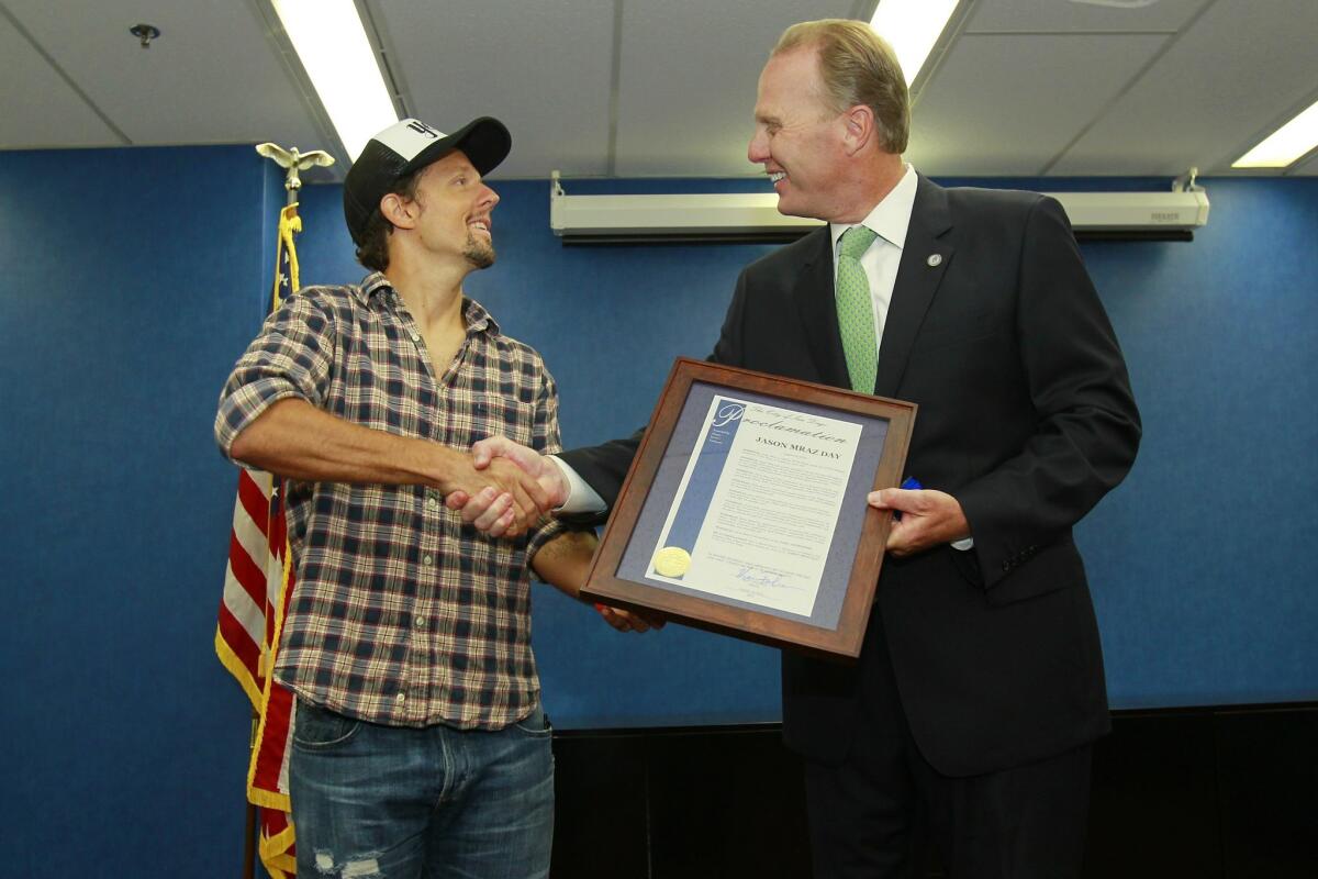 San Diego Mayor Kevin Faulconer declared August 19, 2014, as "Jason Mraz Day."