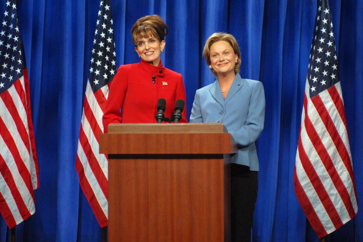 "Saturday Night Live" itself has proved remarkably durable and structurally consistent. In this 2008 skit, Tina Fey portrays Alaska Gov. Sarah Palin, left, and Amy Poehler as Sen. Hillary Clinton during a skit.