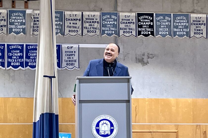 Martin Luther King III encourages students to express gratitude at a Feb. 23 presentation at La Jolla Country Day School.