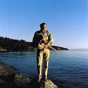 Ken Balcolmb near his home on San Juan Island in Washington state with the skull of a Cuvier's beaked whale.