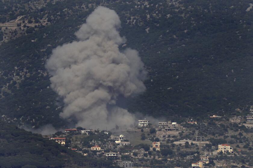FILE - Black smoke rises from an Israeli airstrike on Kafar Hamam, a Lebanese border village with Israel in south Lebanon, on May 17, 2024. President Joe Biden has called for a quick ceasefire and end to the fighting between Israel and Hamas in the Gaza Strip, saying the militant group is no longer capable of launching an attack on Israel like the one on Oct. 7. Israel's Prime Minister Benjamin Netanyahu and far-right ministers disagree, saying that destroying Hamas will require continued Israeli military operations in the strip. (AP Photo/Mohammed Zaatari, File)