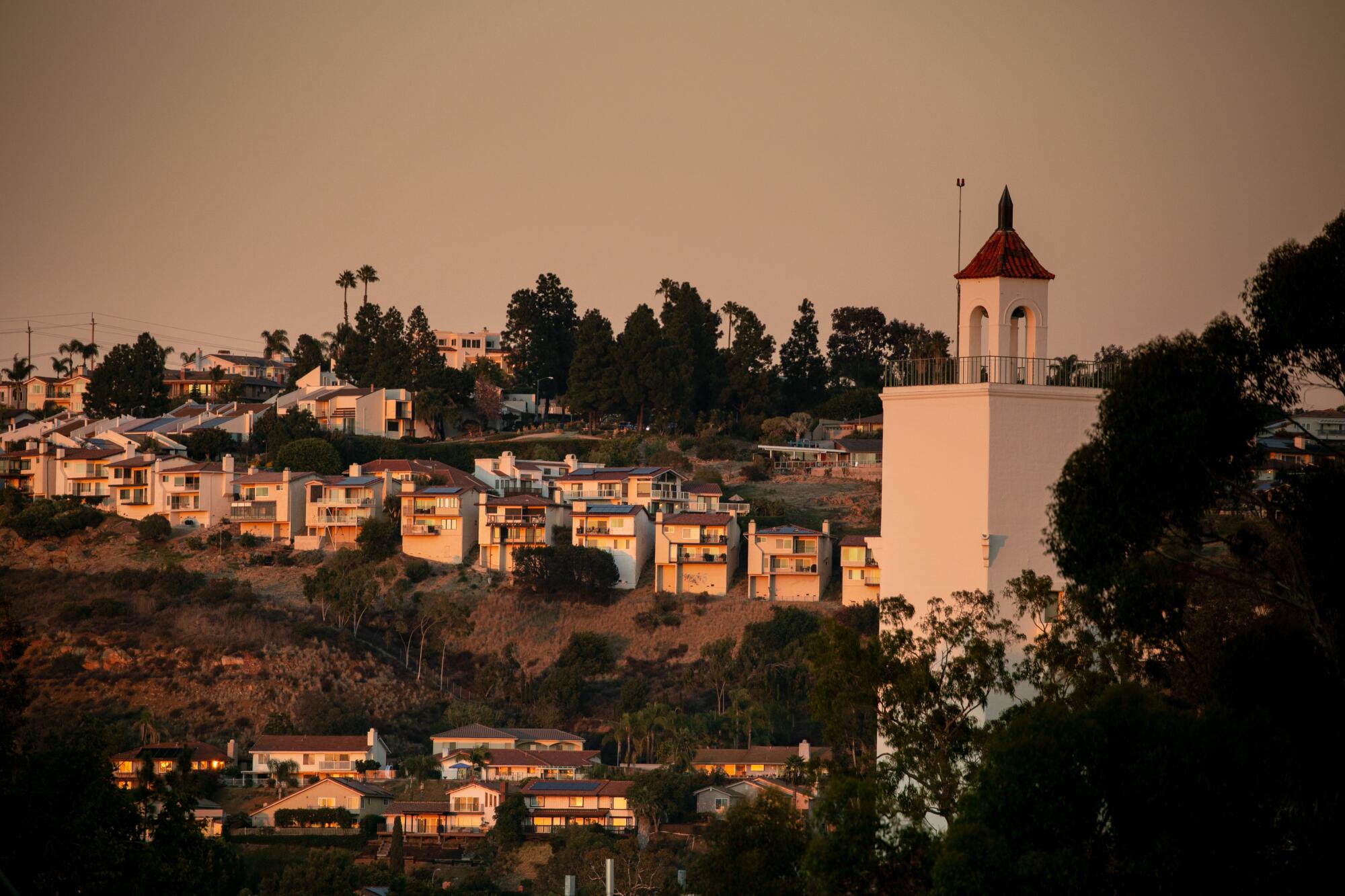 The Del Cerro neighborhood is visible across the San Diego State University campus.