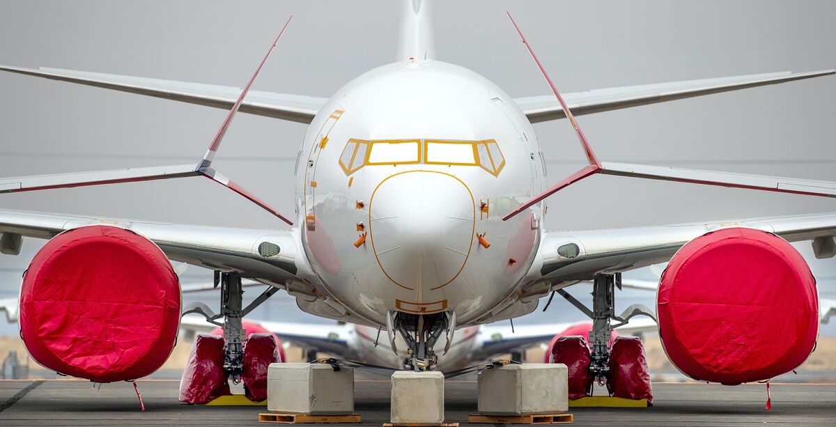 The nose section of a 737 Max jet 