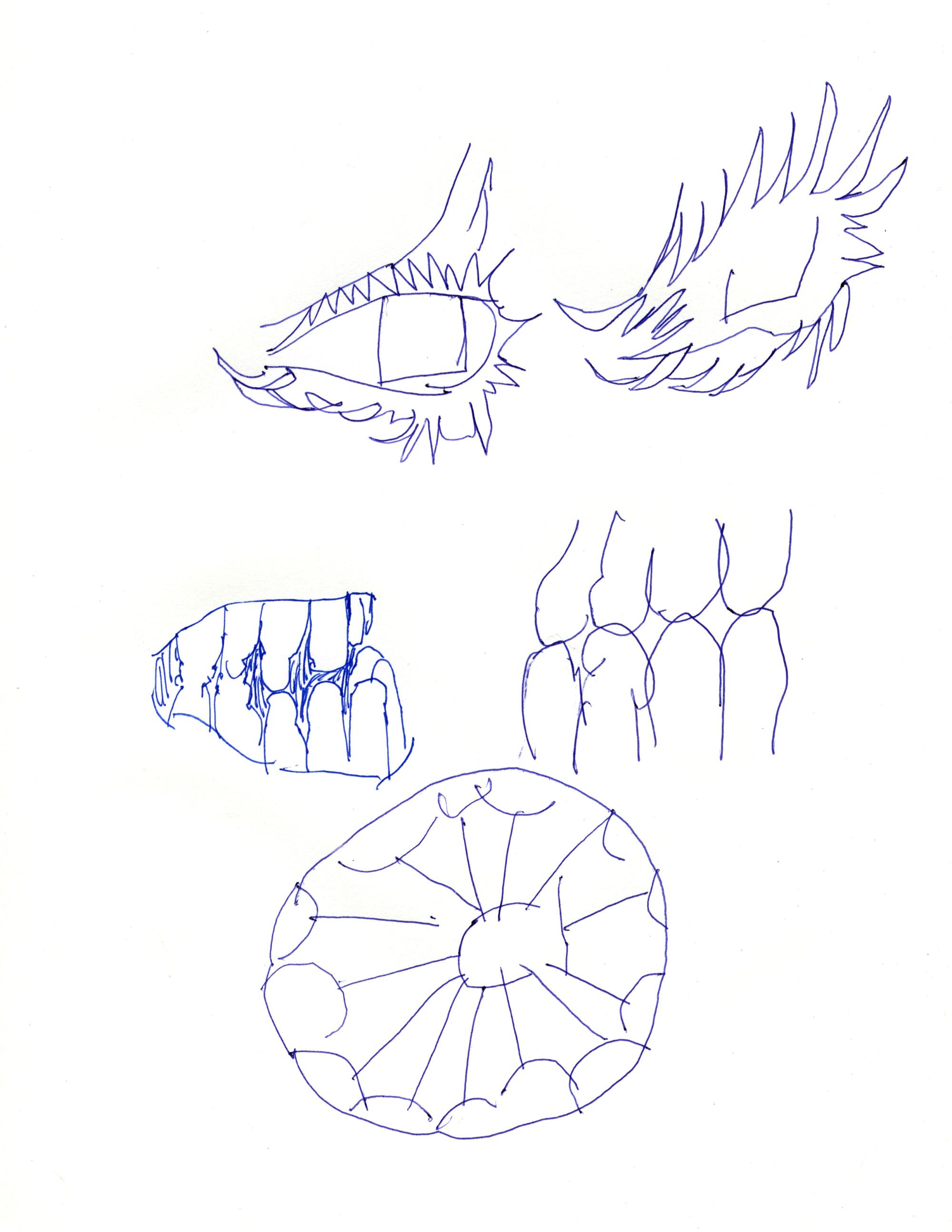 A drawing of two eyeballs and two sets of teeth.