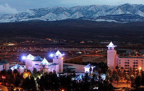 The Virgin Mountains provide a backdrop for the CasaBlanca resort in Mesquite, Nev., whose revenue is tied to the gambling industry.