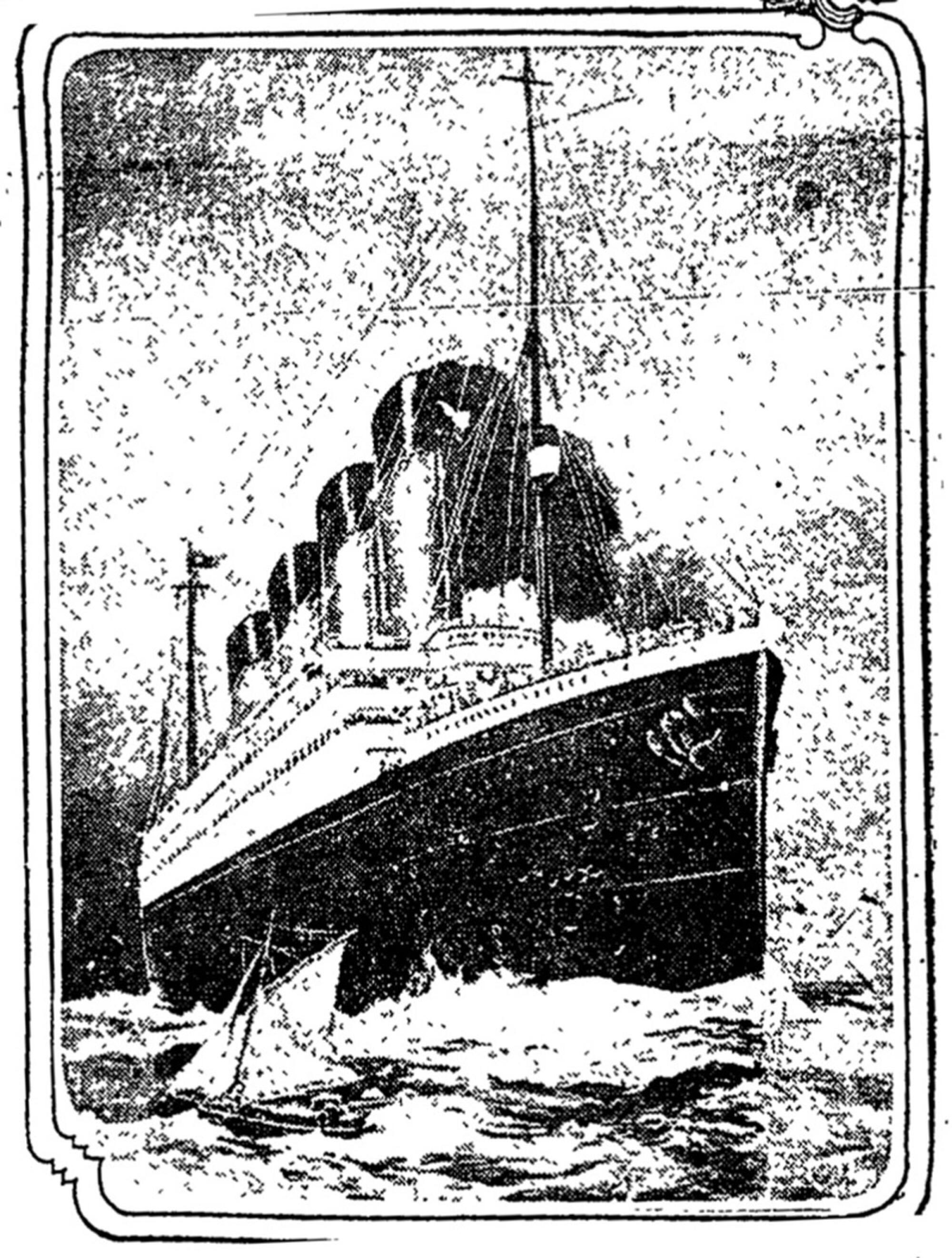 A line drawing of the RMS Titanic. 
