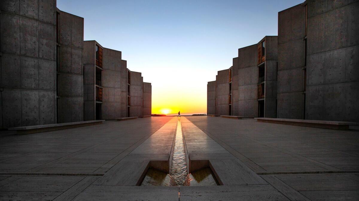 The Salk Institute for Biological Studies in La Jolla is considered to be one of architect Louis Kahn's masterpieces, hailed for its use of site and light and space. It was begun in 1959 and completed in 1965.