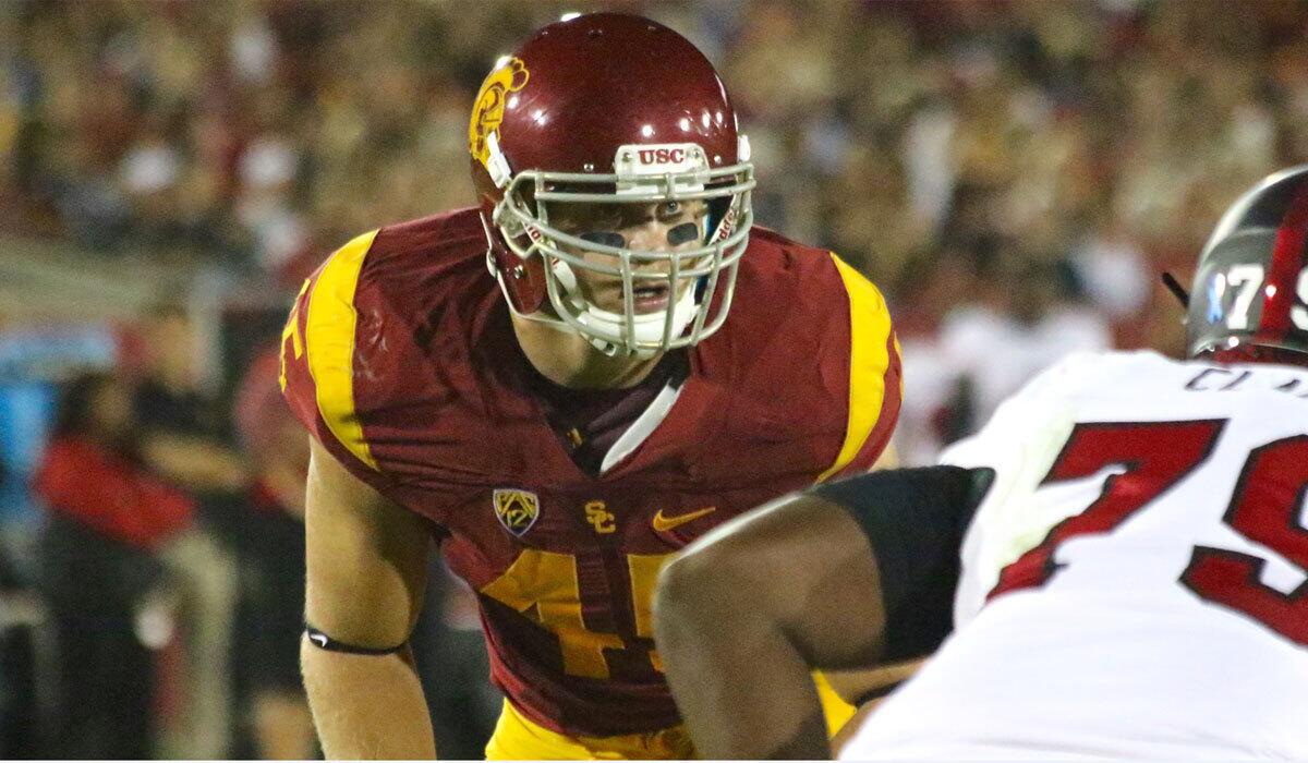 Linebacker Porter Gustin is one of the USC players who will probably be watching the progress of Colorado's and Utah's games Saturday.