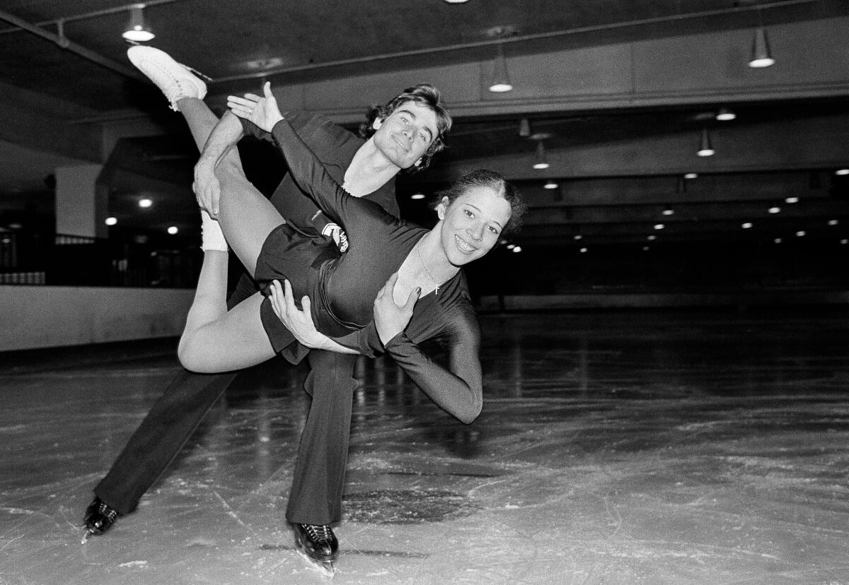 Tai Babilonia and Randy Gardner practice their routine May 23, 1979, in Santa Monica.