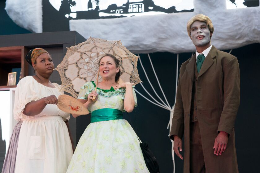 Pam Trotter, Vanessa Claire Stewart and Matthew Hancock in the Fountain Theatre's "An Octoroon" by Branden Jacobs-Jenkins