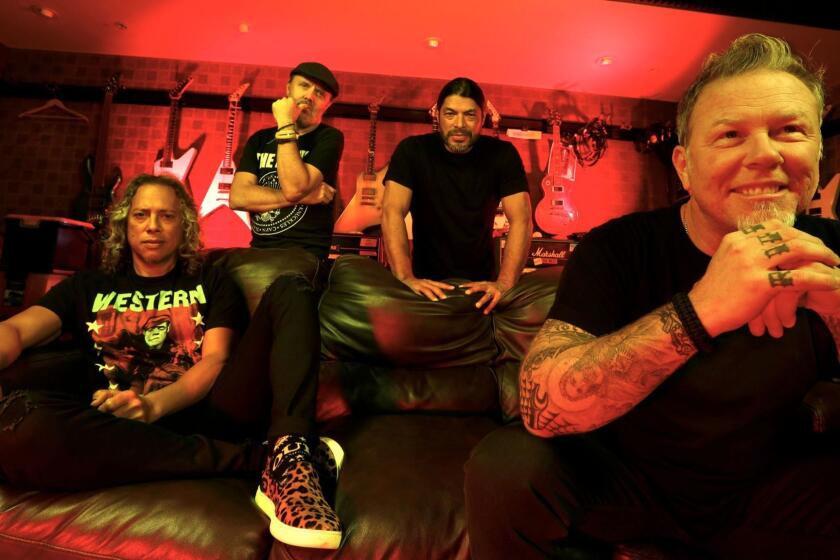 Metallica's Kirk Hammett, left, Lars Ulrich, Robert Trujillo and James Hetfield have a new album, "Hardwired... to Self-Destruct."