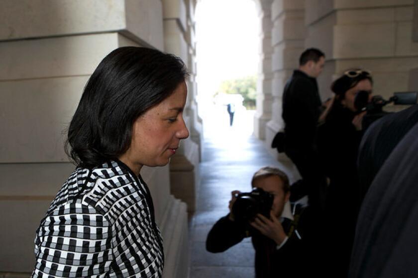 U.S. Ambassador to the United Nations Susan Rice leaves the Capitol after meeting with members of the Senate.