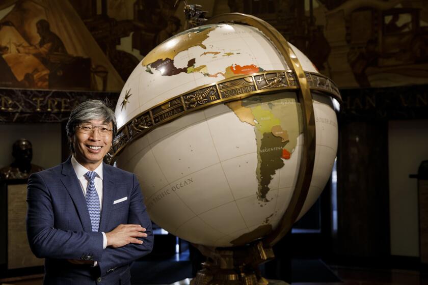 LOS ANGELES, CALIF. -- FRIDAY, APRIL 13, 2018: Patrick Soon-Shiong, the new owner of the Los Angeles Times, photographed in the newspaper's Globe Lobby, in Los Angeles, Calif., on April 13, 2018. (Marcus Yam / Los Angeles Times)