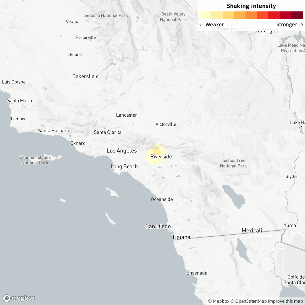 Map showing where a magnitude 3.5 earthquake was felt early Saturday in Fontana.