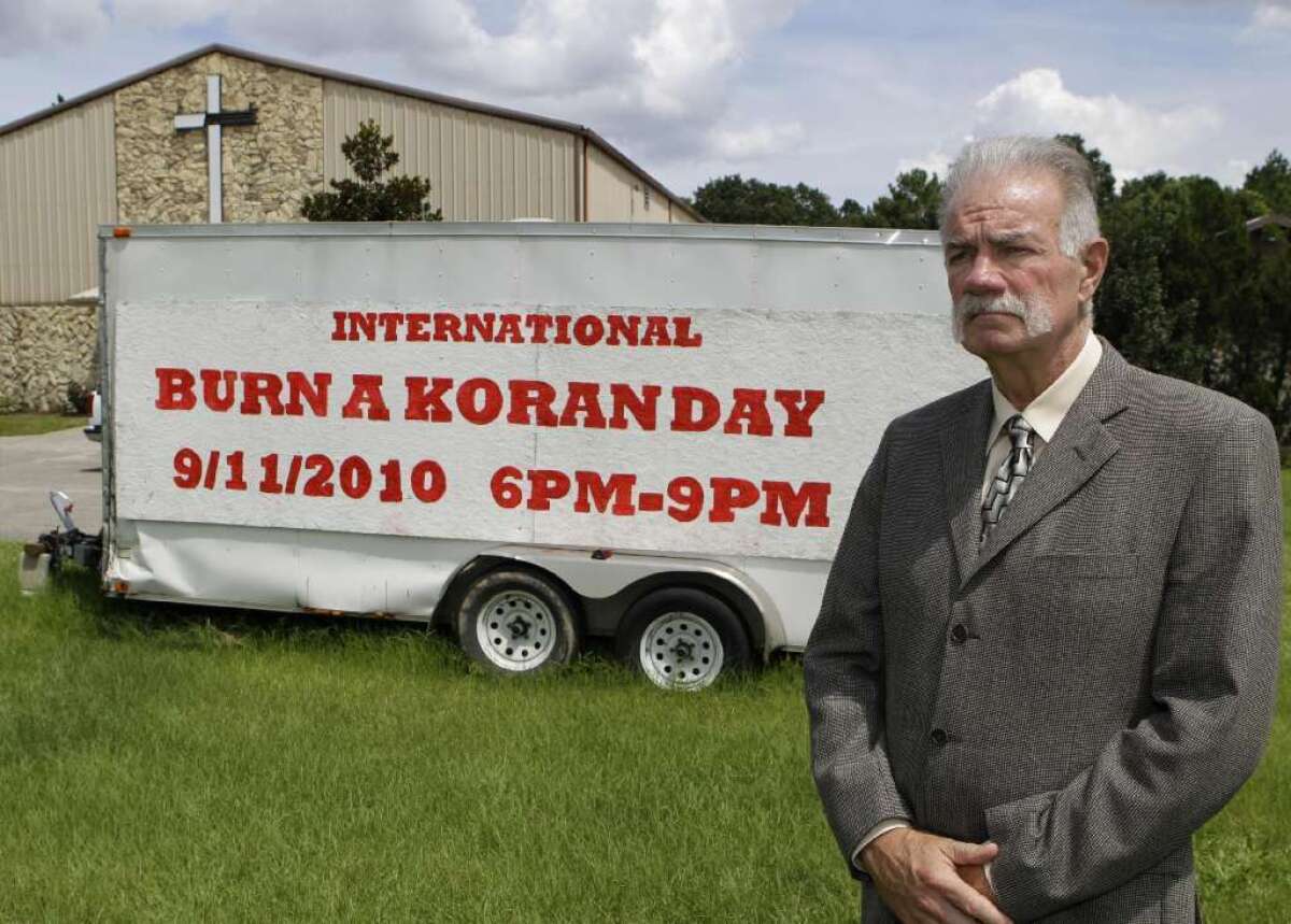 Terry Jones at the Dove World Outreach Center in Gainesville, Fla., on Aug. 30, 2010. On Wednesday, the 12th anniversary of the Sept. 11 attacks, Jones had planned to 2,998 burn copies of the Koran at a public park in Florida.