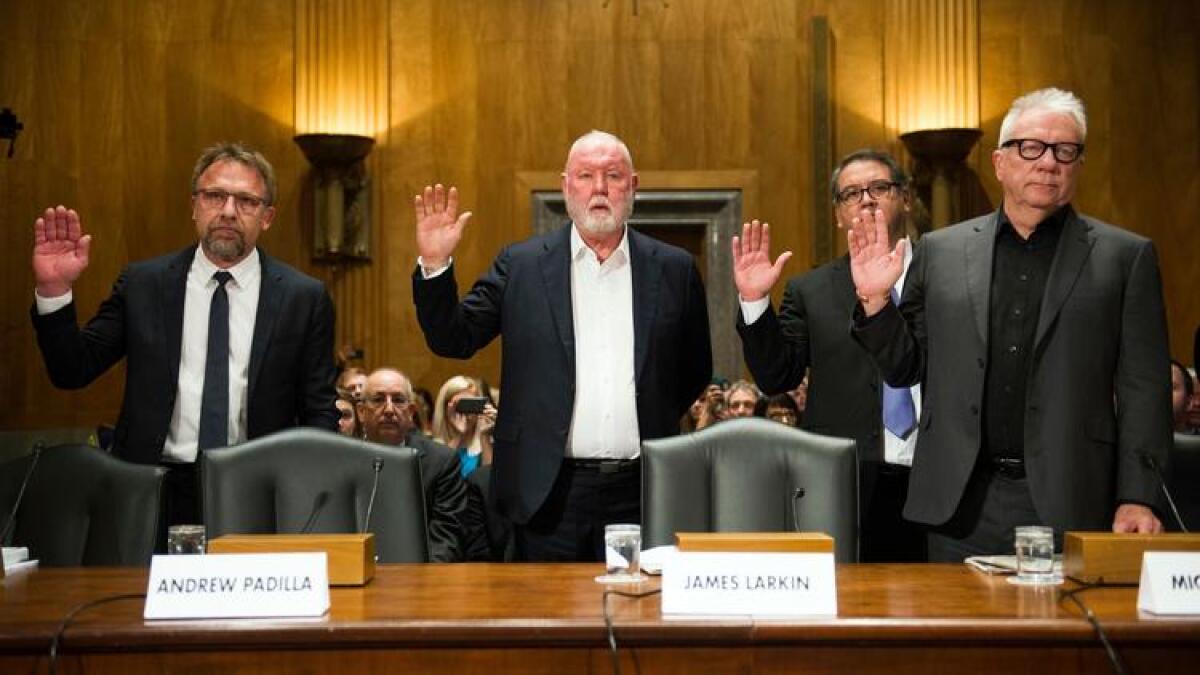 From left, Backpage.com Chief Executive Carl Ferrer, former owner James Larkin, Chief Operating Officer Andrew Padilla and former owner Michael Lacey.