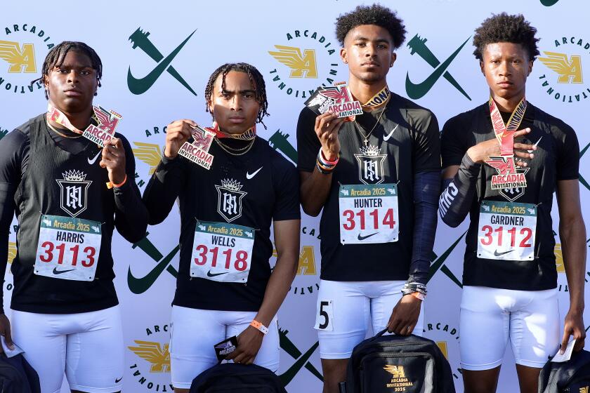 Servite's 4x100 relay team set a state record at 40.00 seconds at the Arcadia Invitational.